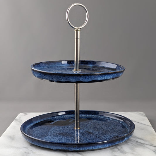 Blue Two-Tier Serving Stand